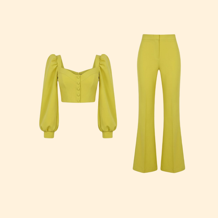 Women's Button-Up Crop Top & Pants Set