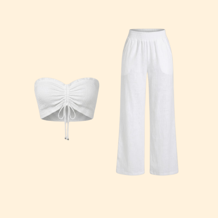 Women's Ruched Crop Top & Pants Set