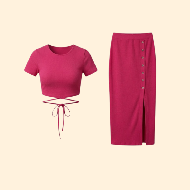 Women's Button-Up Skirt & Crop Set