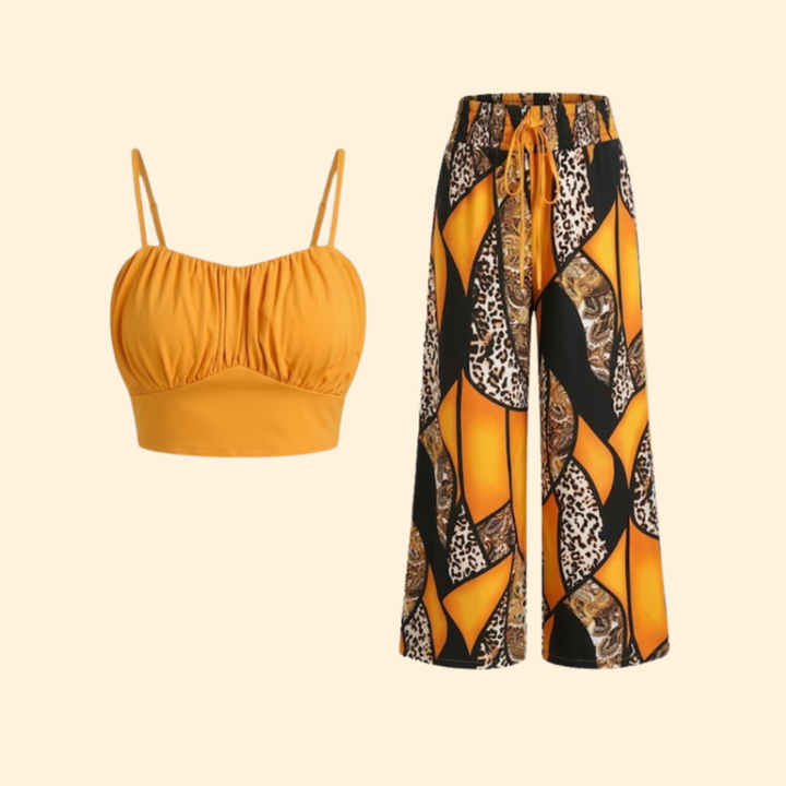 Women's Patterned Crop Top & Trouser Set