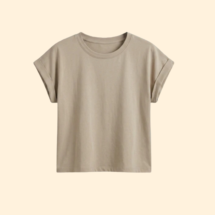 Women's Casual Rolled Sleeve Crop Top