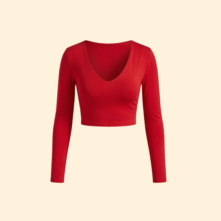 Women's V-Neck Long Sleeve Crop Top