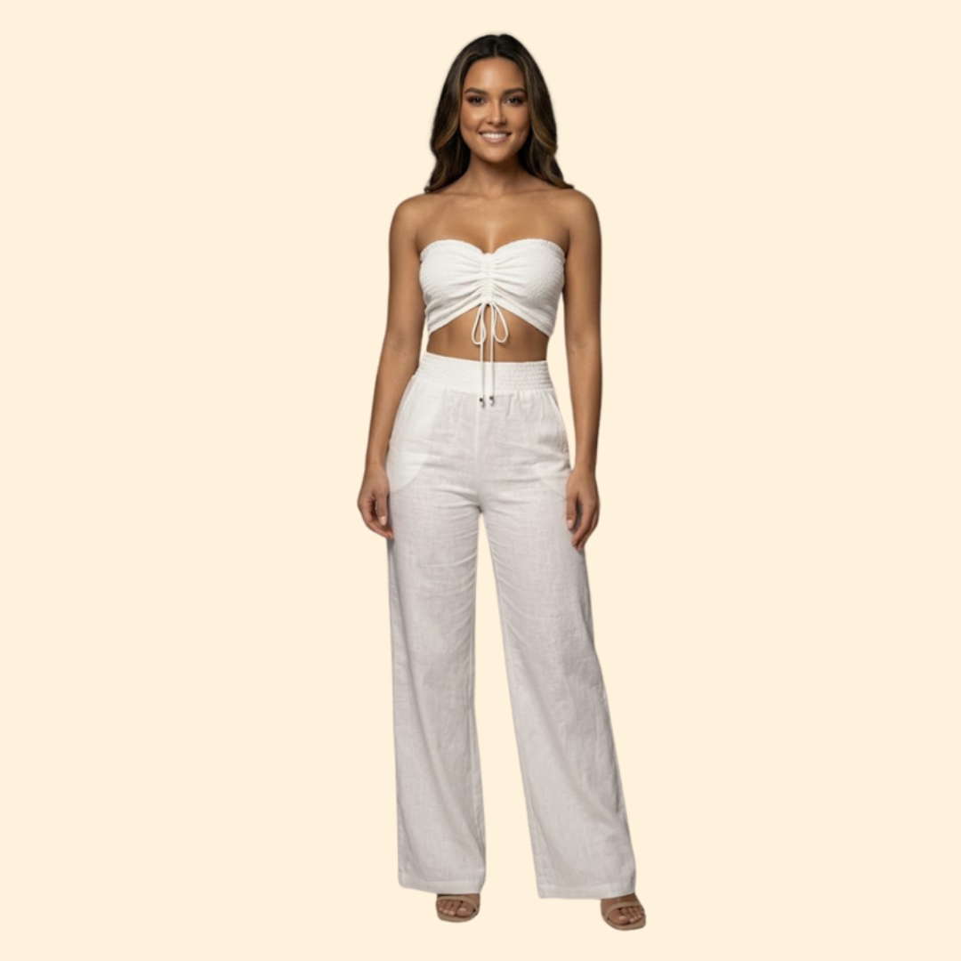 Women's Ruched Crop Top & Pants Set
