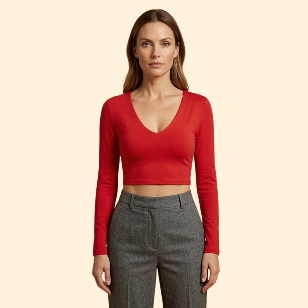 Women's V-Neck Long Sleeve Crop Top