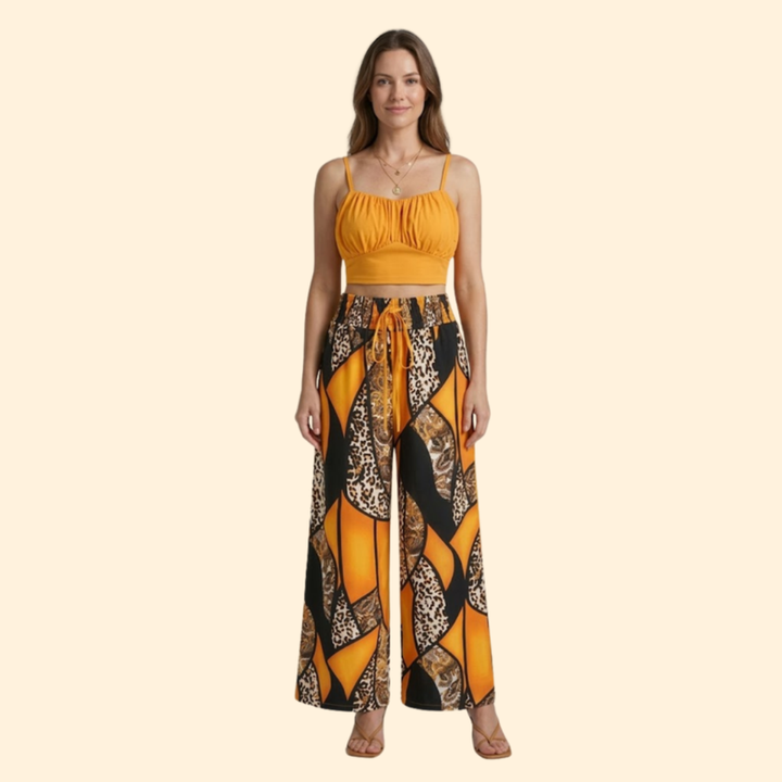 Women's Patterned Crop Top & Trouser Set