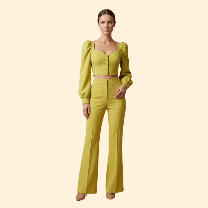 Women's Button-Up Crop Top & Pants Set