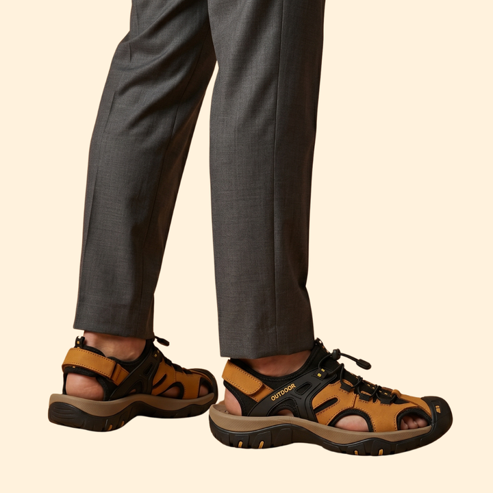 Men's Leather Closed-Toe Sandals