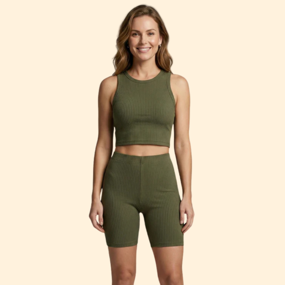 Women's Ribbed Crop Top & Shorts Set