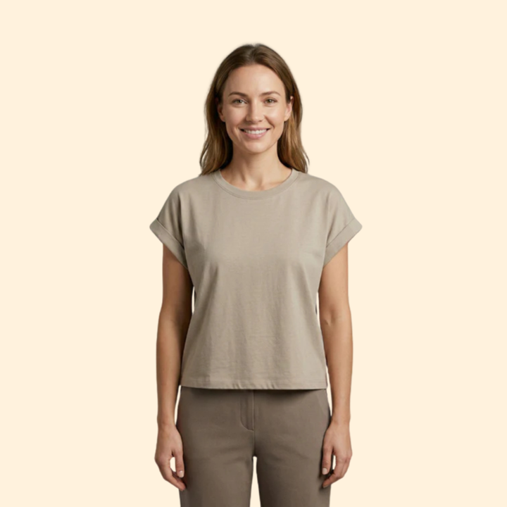 Women's Casual Rolled Sleeve Crop Top