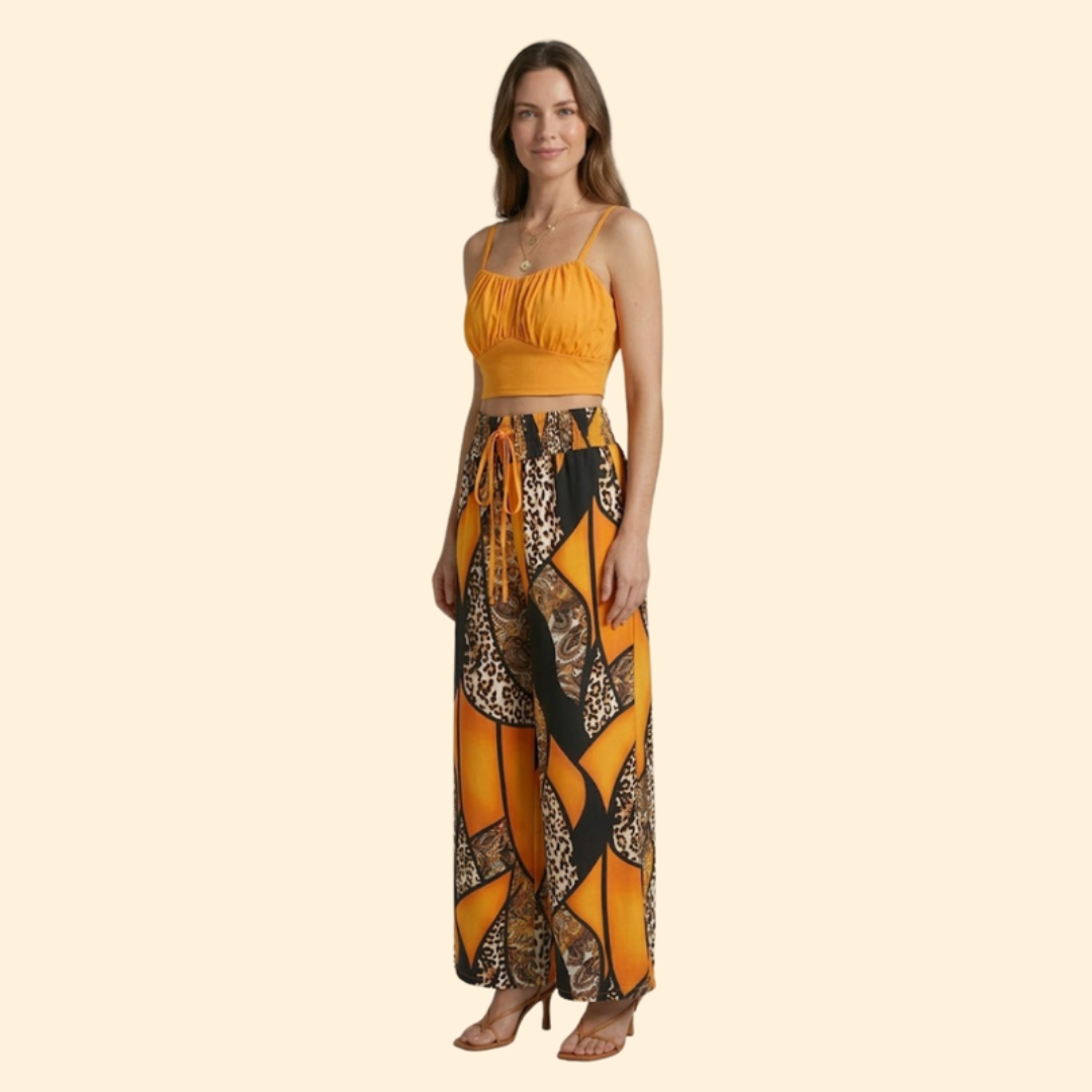 Women's Patterned Crop Top & Trouser Set
