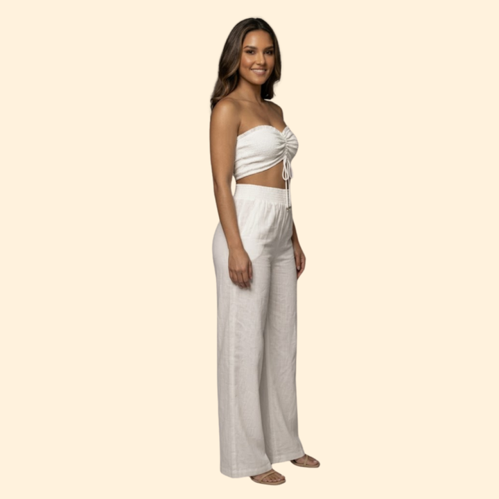 Women's Ruched Crop Top & Pants Set