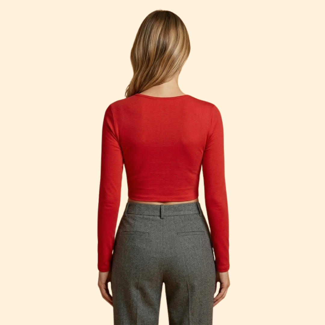 Women's V-Neck Long Sleeve Crop Top