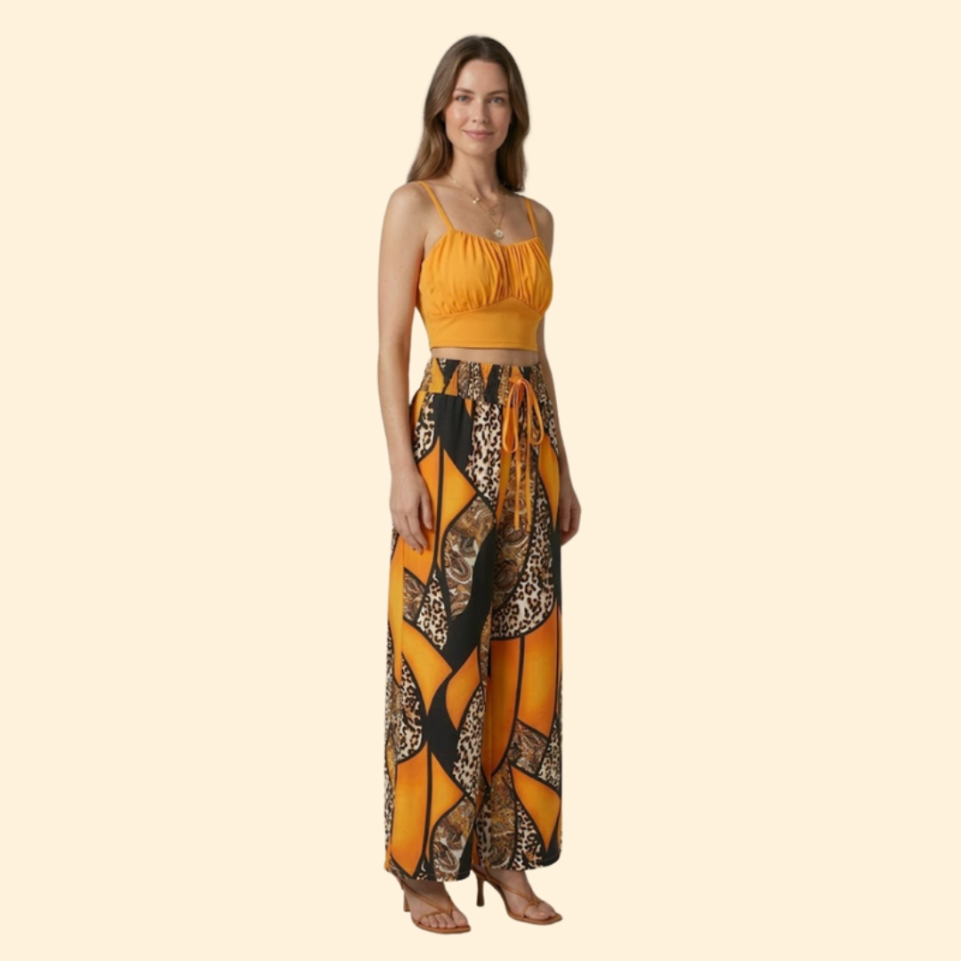 Women's Patterned Crop Top & Trouser Set