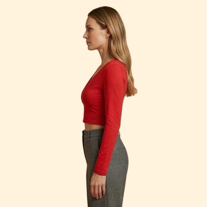 Women's V-Neck Long Sleeve Crop Top