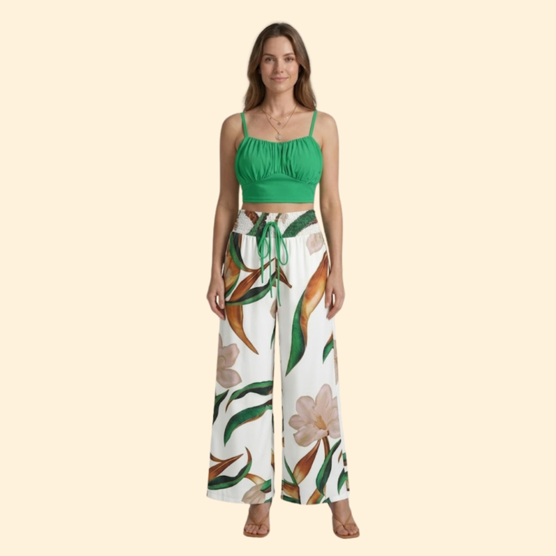 Women's Patterned Crop Top & Trouser Set