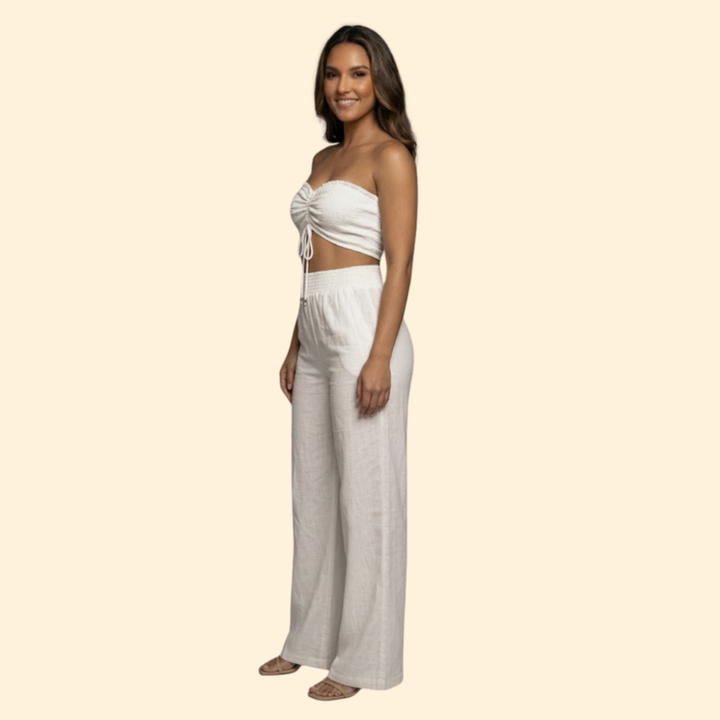 Women's Ruched Crop Top & Pants Set
