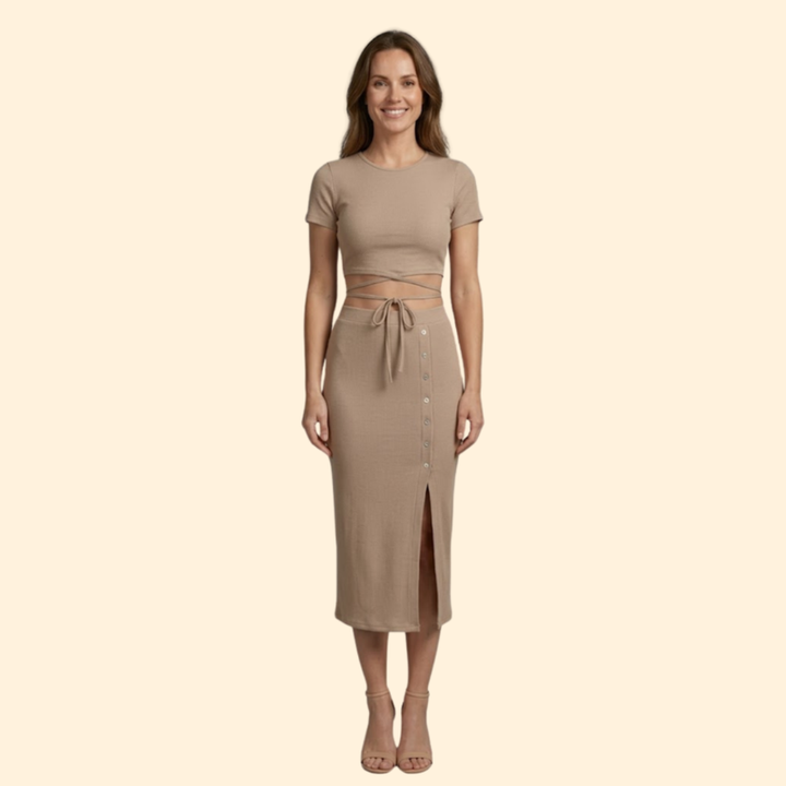 Women's Button-Up Skirt & Crop Set