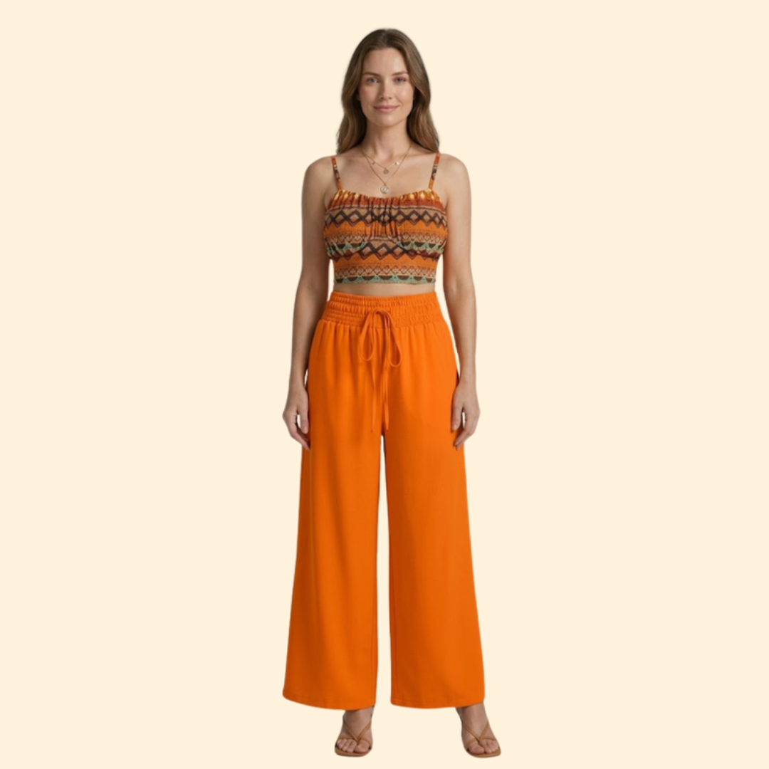 Women's Patterned Crop Top & Trouser Set
