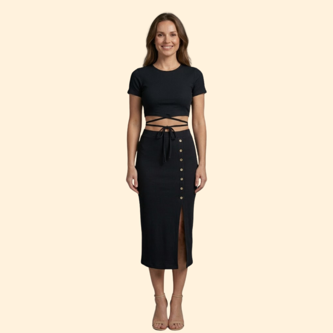 Women's Button-Up Skirt & Crop Set