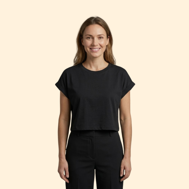 Women's Casual Rolled Sleeve Crop Top