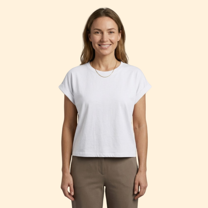 Women's Casual Rolled Sleeve Crop Top