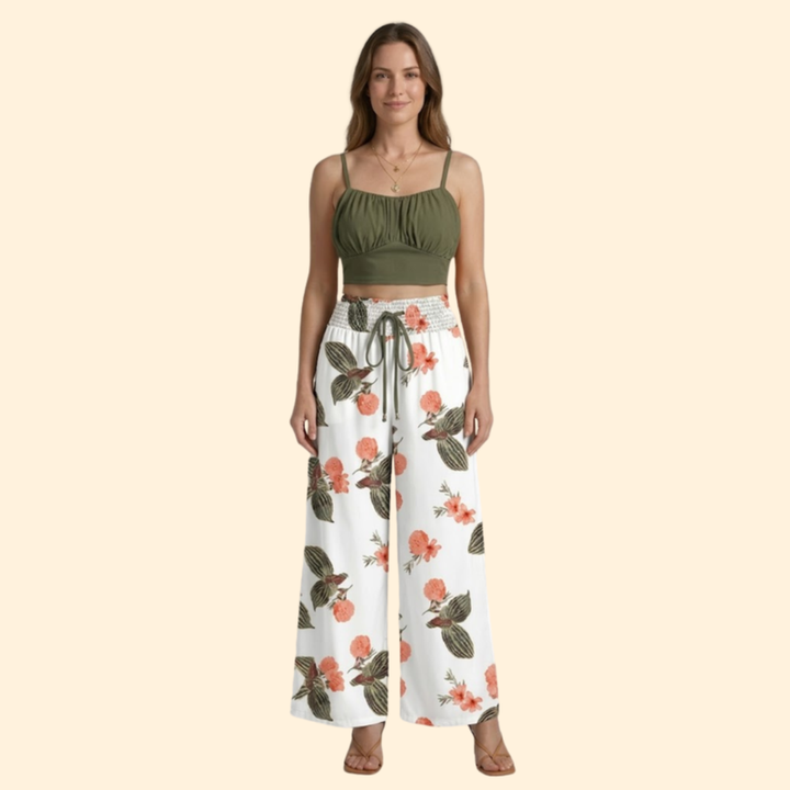 Women's Patterned Crop Top & Trouser Set