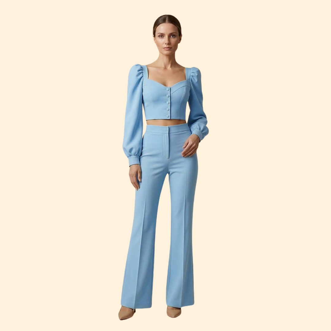 Women's Button-Up Crop Top & Pants Set