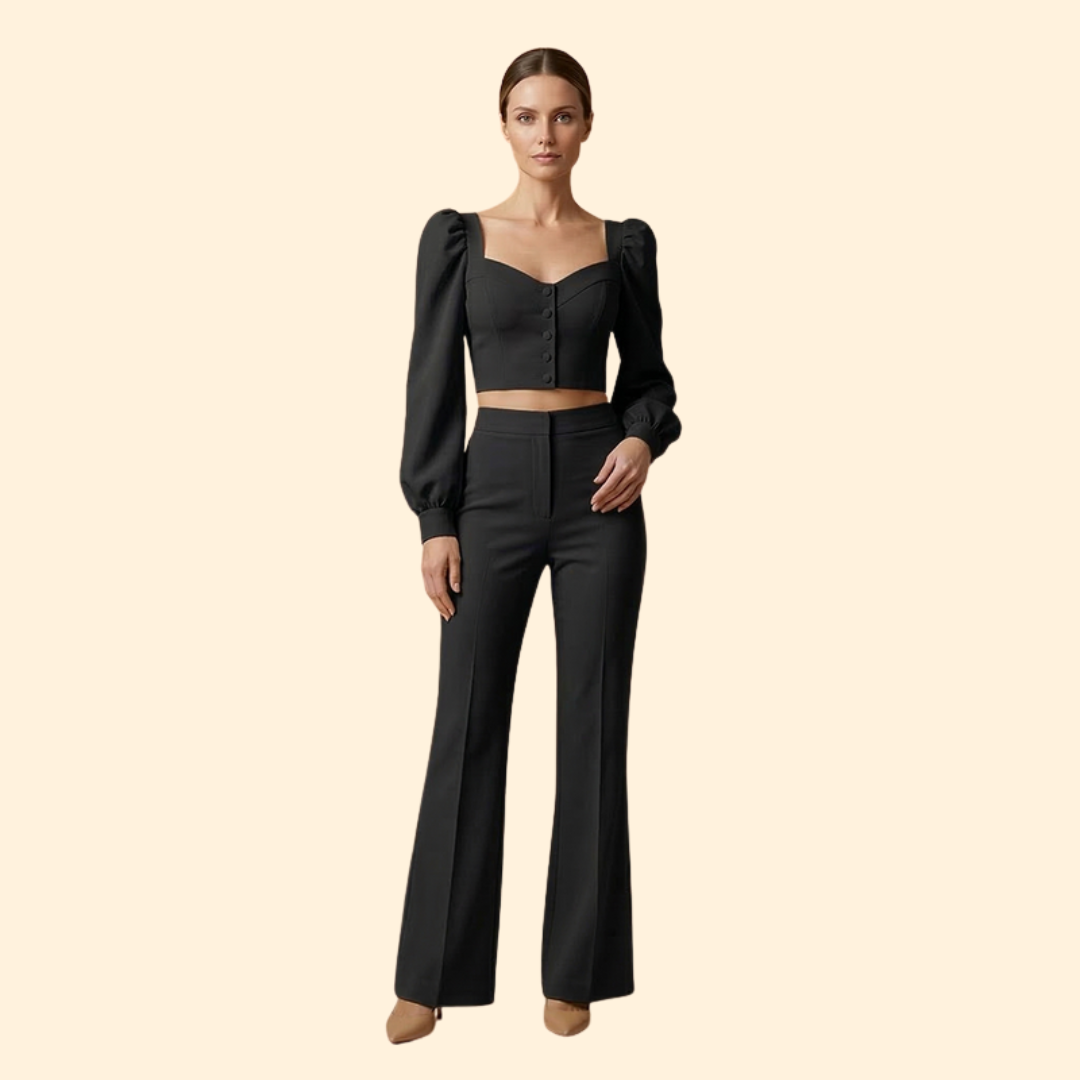 Women's Button-Up Crop Top & Pants Set