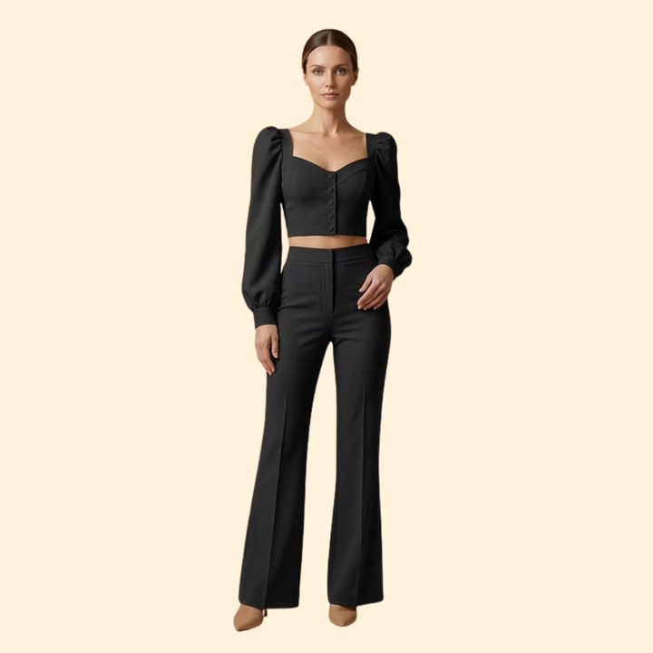 Women's Button-Up Crop Top & Pants Set