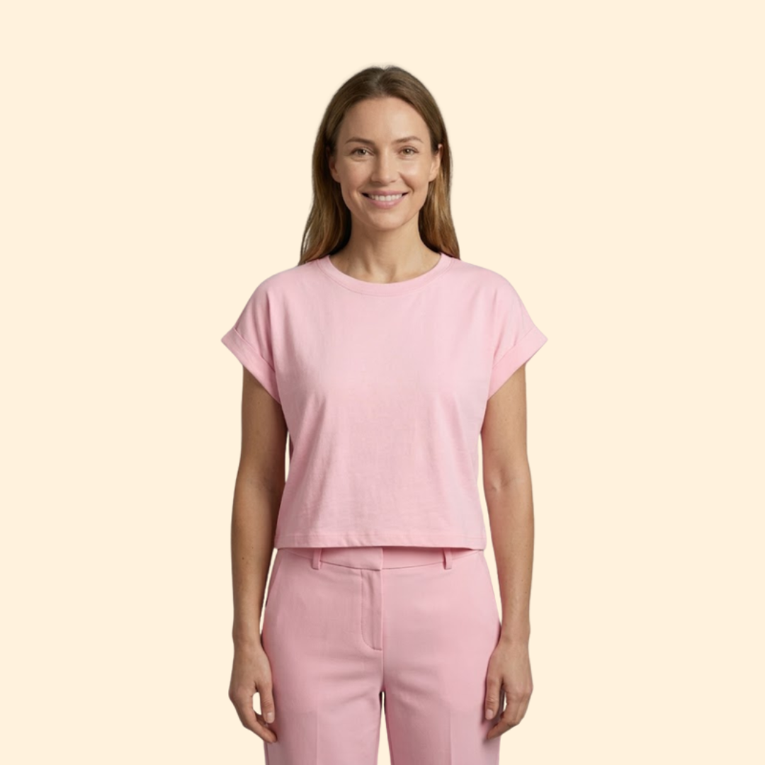 Women's Casual Rolled Sleeve Crop Top