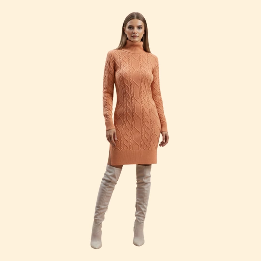 Women's Elegant Roll Neck Knit Dress