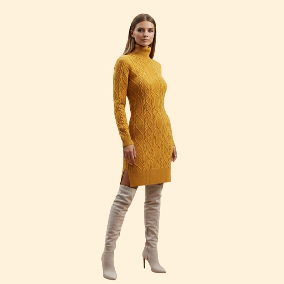 Women's Elegant Roll Neck Knit Dress