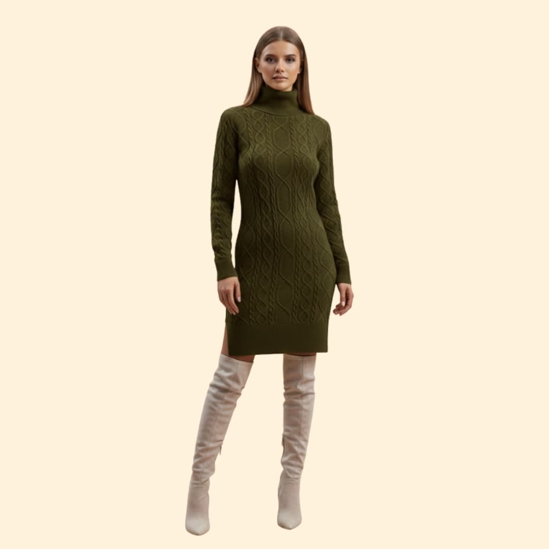 Women's Elegant Roll Neck Knit Dress