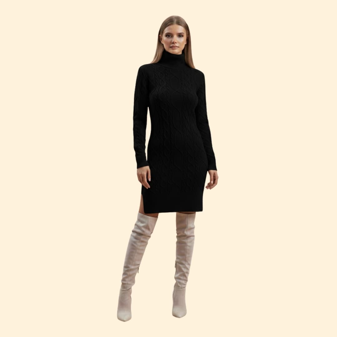 Women's Elegant Roll Neck Knit Dress