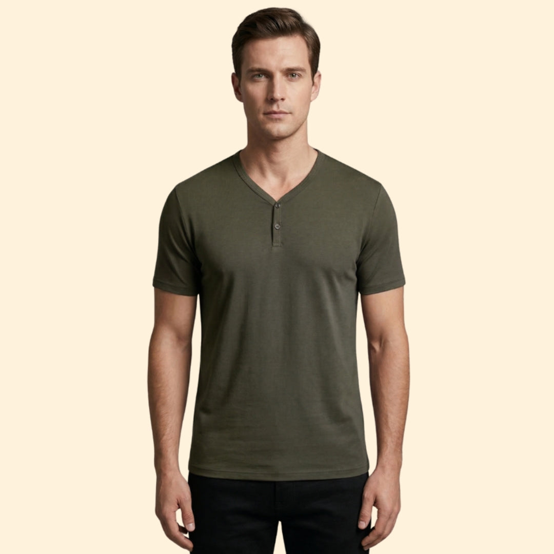 Men's Classic V-Neck Button T-shirt