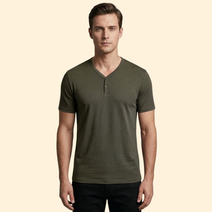 Men's Classic V-Neck Button T-shirt