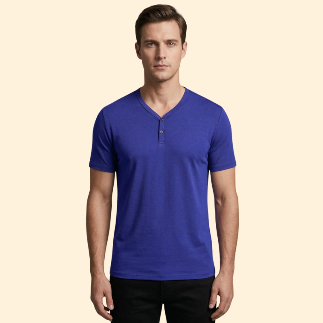 Men's Classic V-Neck Button T-shirt