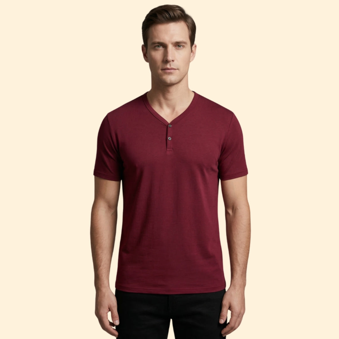 Men's Classic V-Neck Button T-shirt