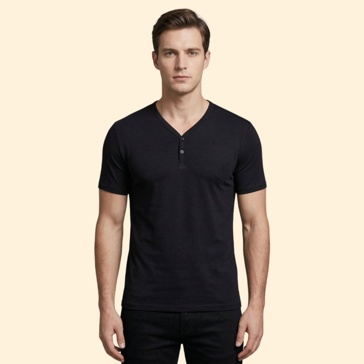 Men's Classic V-Neck Button T-shirt