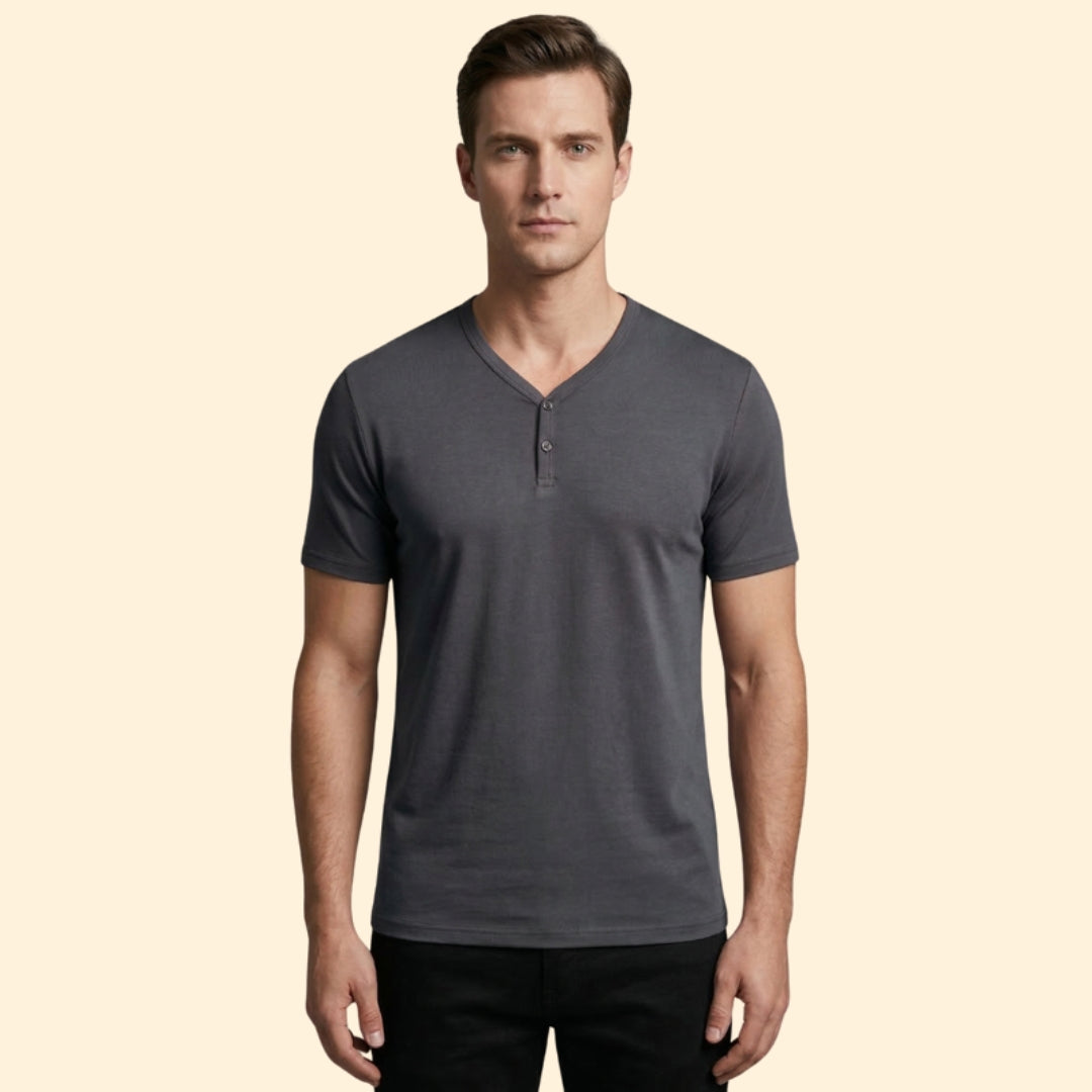 Men's Classic V-Neck Button T-shirt