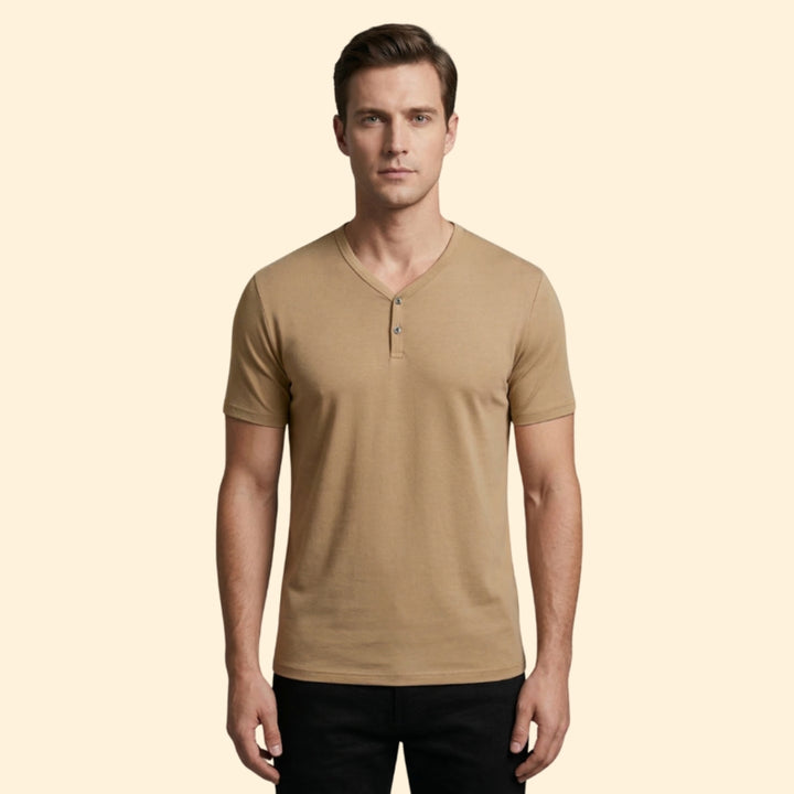 Men's Classic V-Neck Button T-shirt