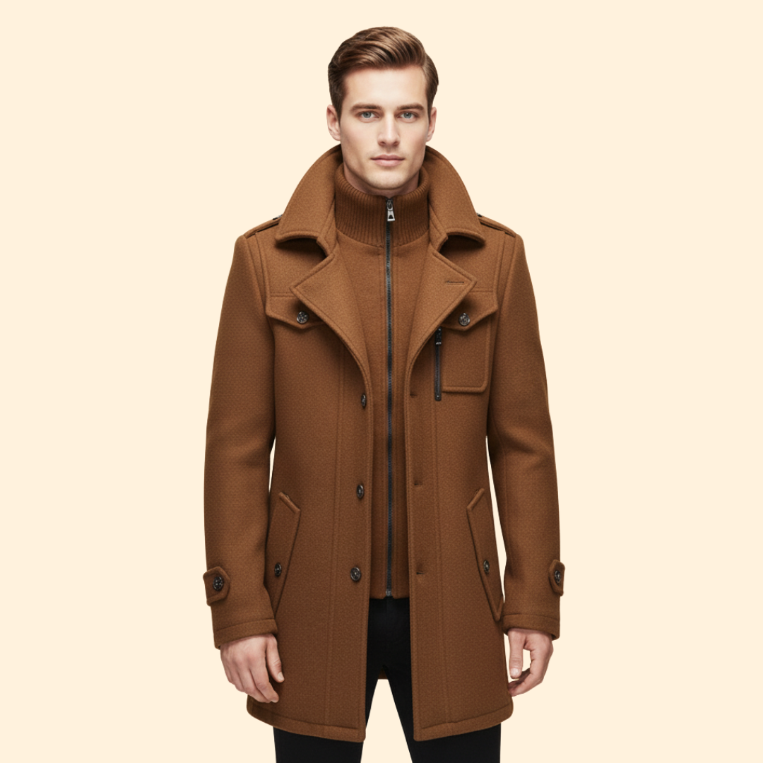 Men’s Coat with Layered Closure
