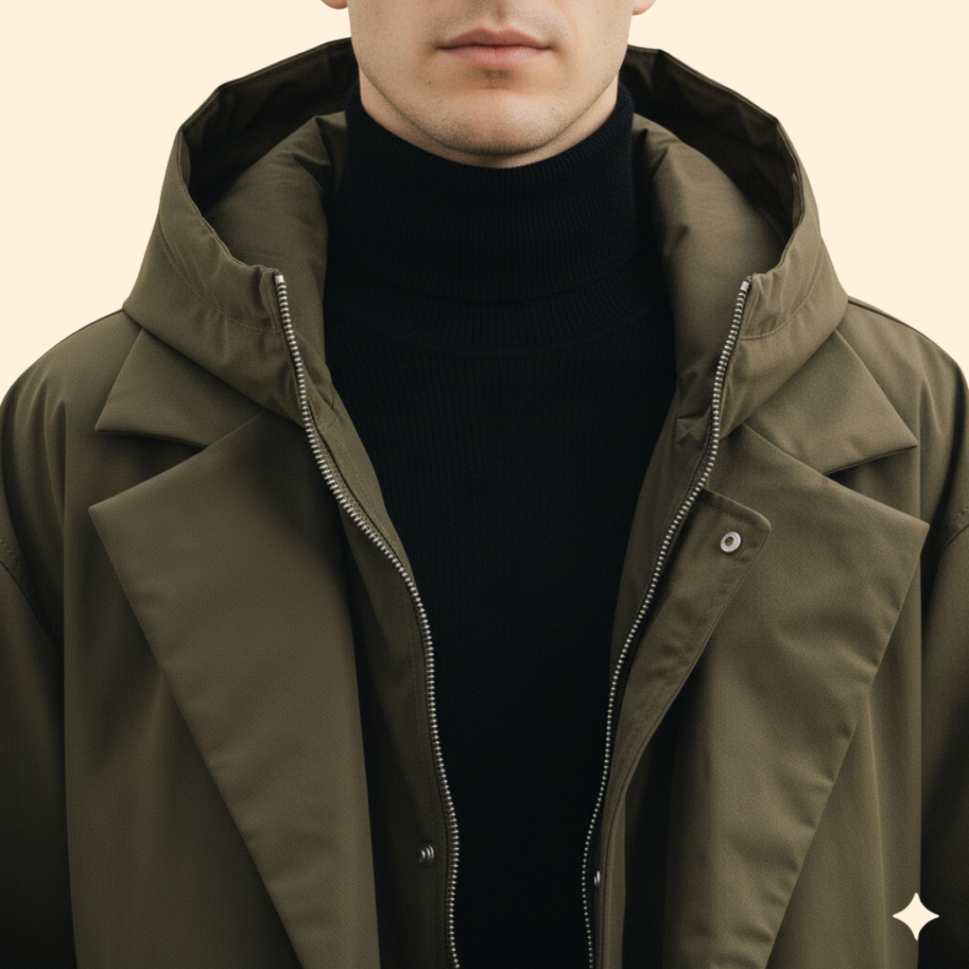 Men’s Long Coat with Lapel Collar