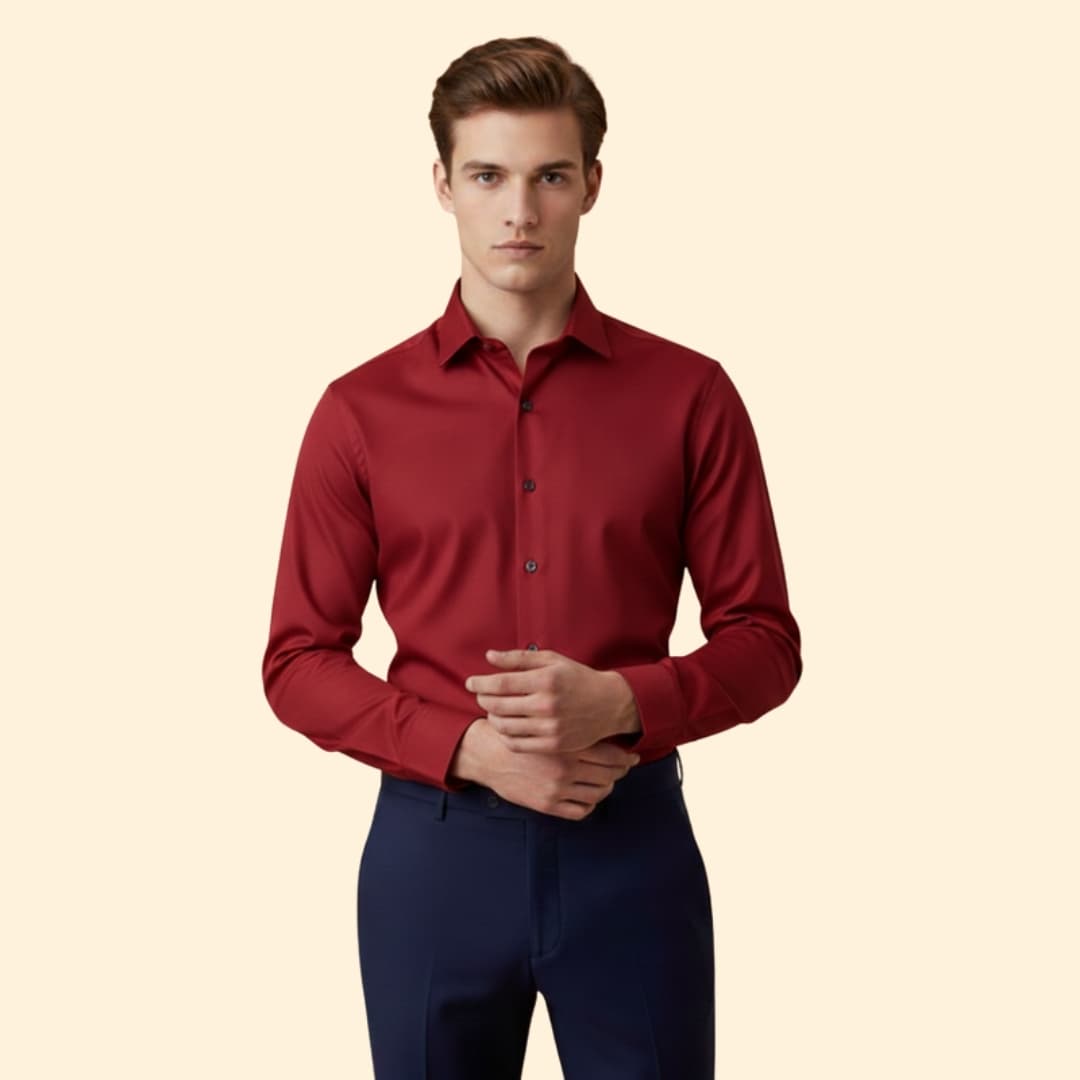 Men's Long Sleeve Shirt with Collar and Button Placket
