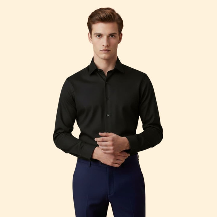 Men's Long Sleeve Shirt with Collar and Button Placket