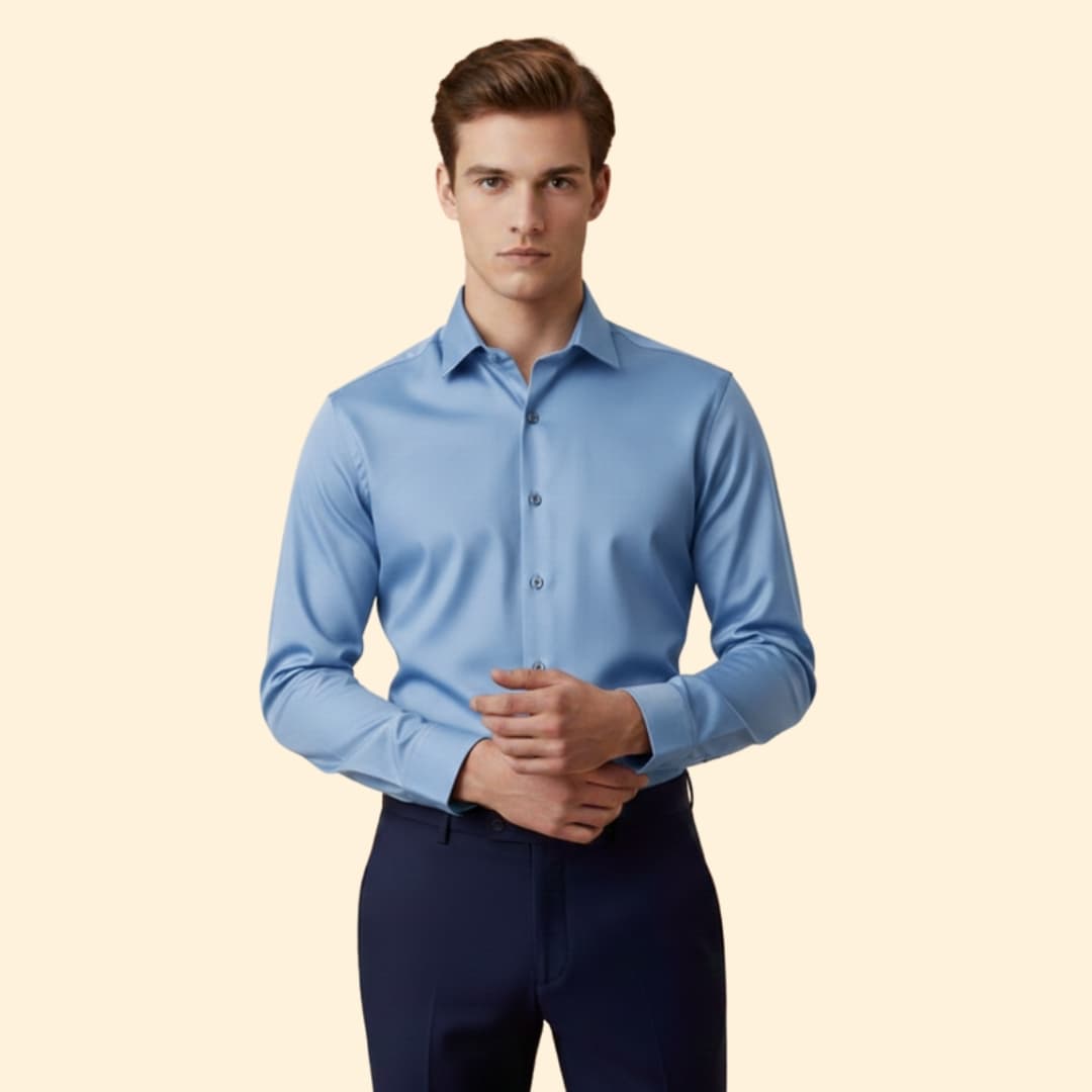 Men's Long Sleeve Shirt with Collar and Button Placket