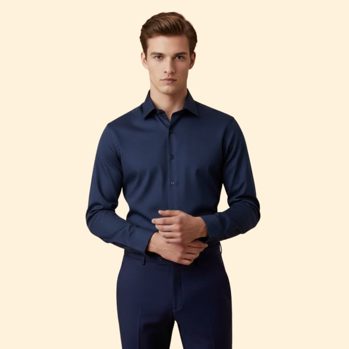 Men's Long Sleeve Shirt with Collar and Button Placket