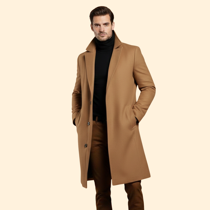 Men’s Notched Collar Long Coat