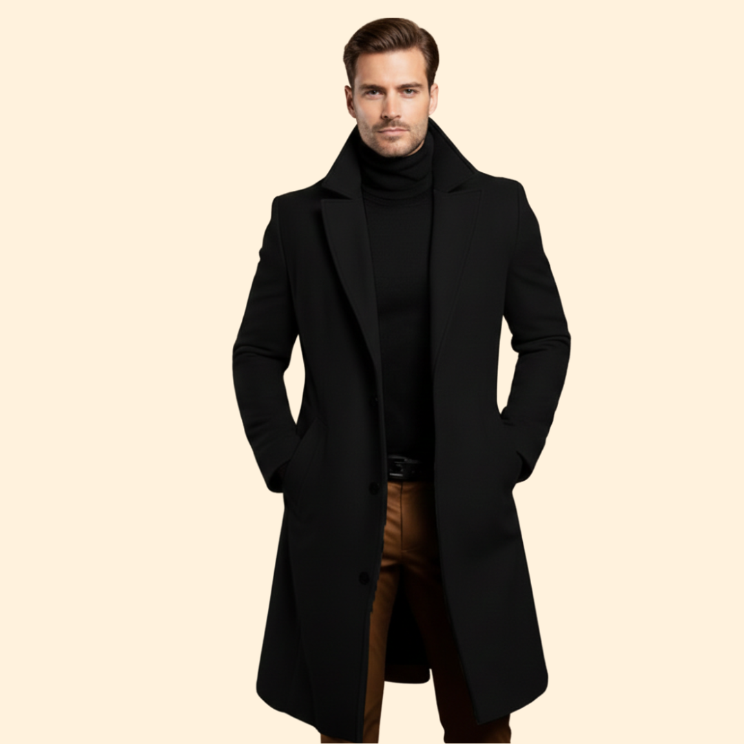 Men’s Notched Collar Long Coat