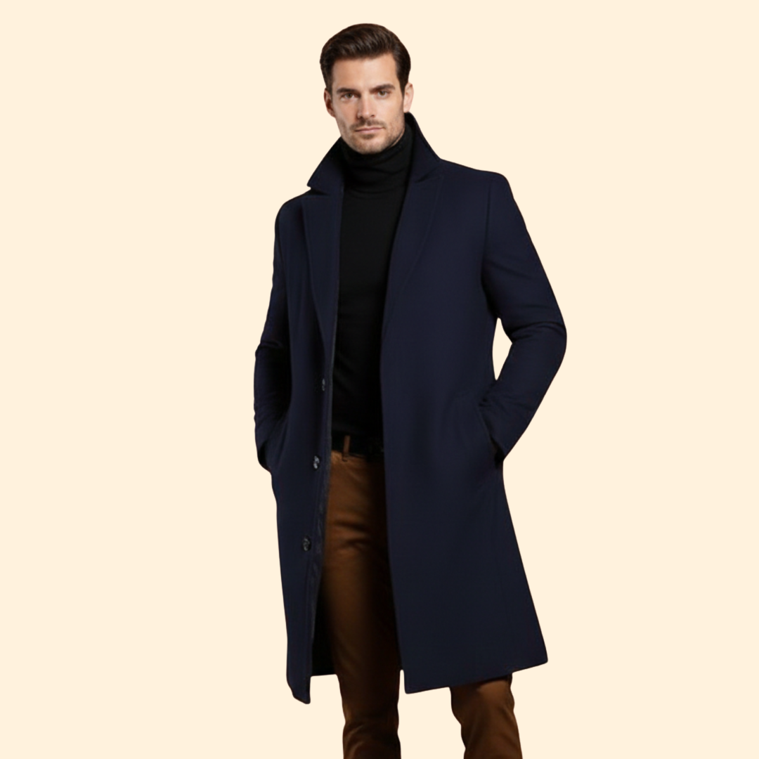 Men’s Notched Collar Long Coat